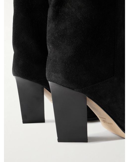 Jimmy Choo Black Hart 85 Kniehohe Stiefel Aus Veloursleder Mit Fransen