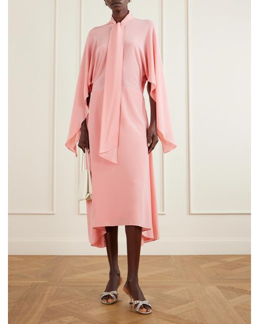 Stella McCartney Pink Tie-Detailed Silk Midi Dress