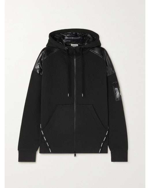 Moncler Black Glossed-Shell Trimmed Cotton-Jersey Hoodie
