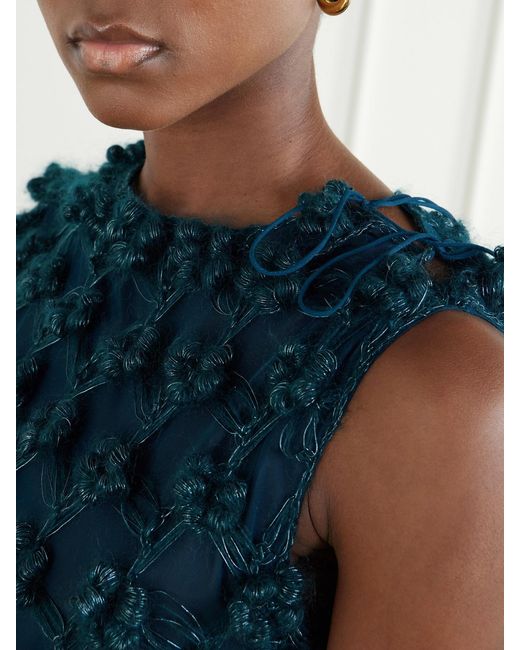 PAULINE DUJANCOURT Blue Amber Layered Floral-Appliquéd Crochet And Organza Mini Dress