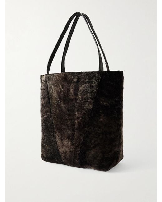 Chloé Black Spin Leather-Trimmed Embellished Shearling Tote