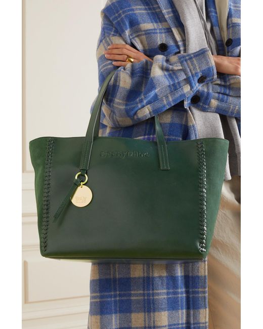 See By Chloé Tilda Whipstitched Leather And Suede Tote in Green | Lyst