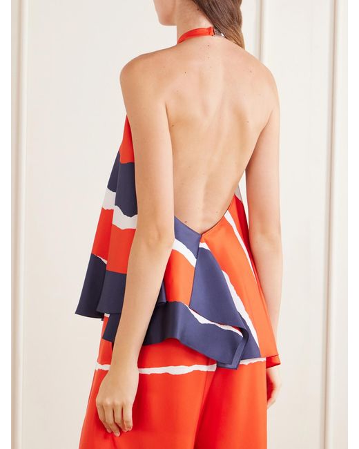 Loewe Red Asymmetric Printed Silk-Twill Blouse
