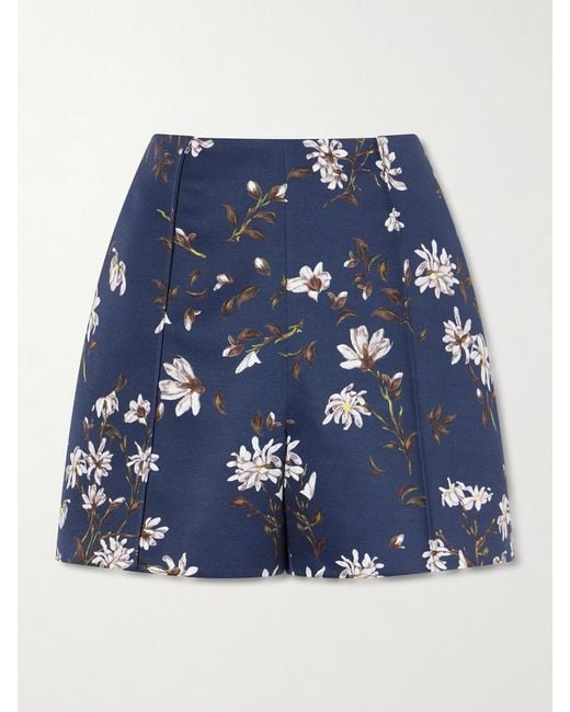 Emilia Wickstead Blue Manolo Blahnik Floral-Print Drill Shorts