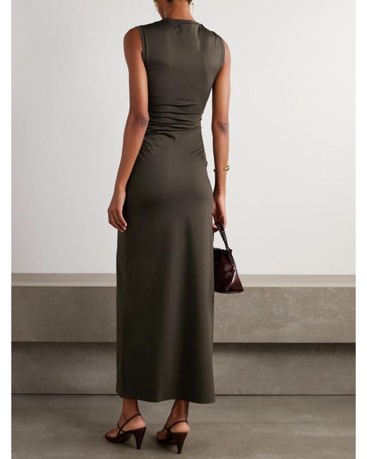 Stella McCartney Green Ruched Recycled Satin-Jersey Midi Dress