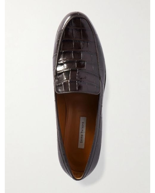 Emme Parsons Brown Danielle Glossed Croc-Effect Leather Loafers