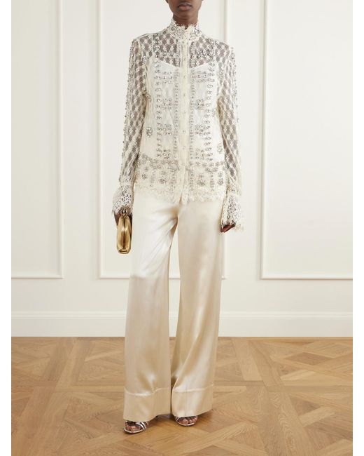 Costarellos Natural Lilou Embellished Lace Shirt