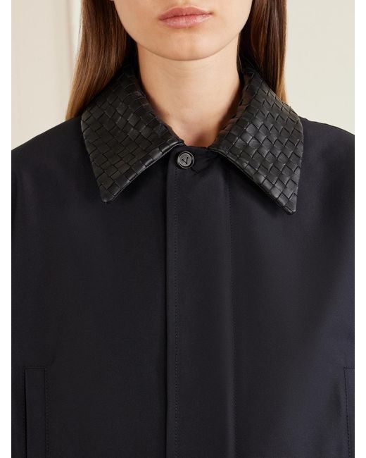 Bottega Veneta Blue Intrecciato Leather-Trimmed Canvas Jacket