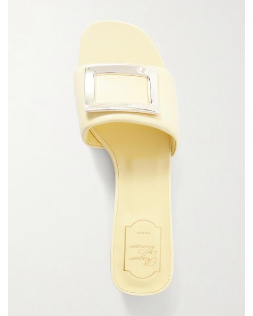 Roger Vivier Natural 20 Buckled Padded Leather Mules