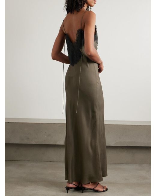 Rohe Lace-Trimmed Silk Maxi Dress in Brown | Lyst