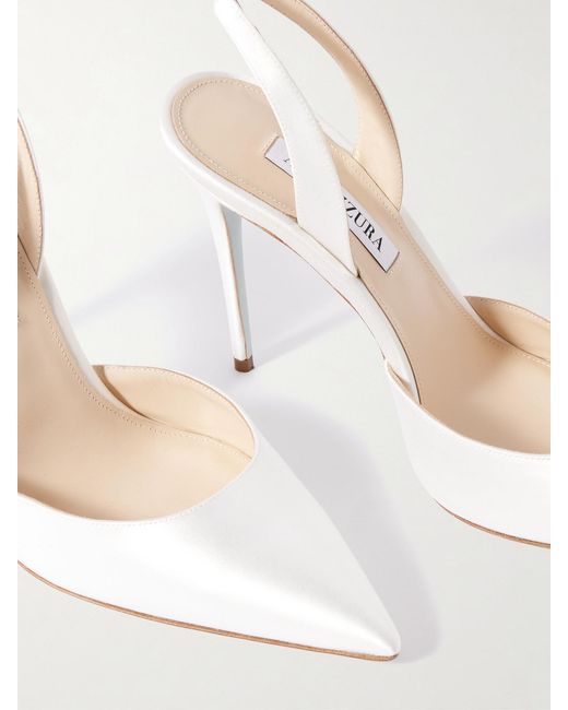Aquazzura White So Nude 105 Satin Slingback Pumps