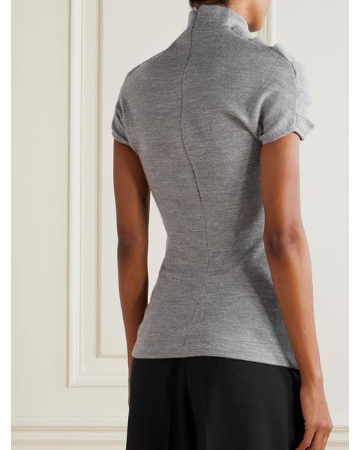 Balmain Gray Ruched Wool-Blend Top