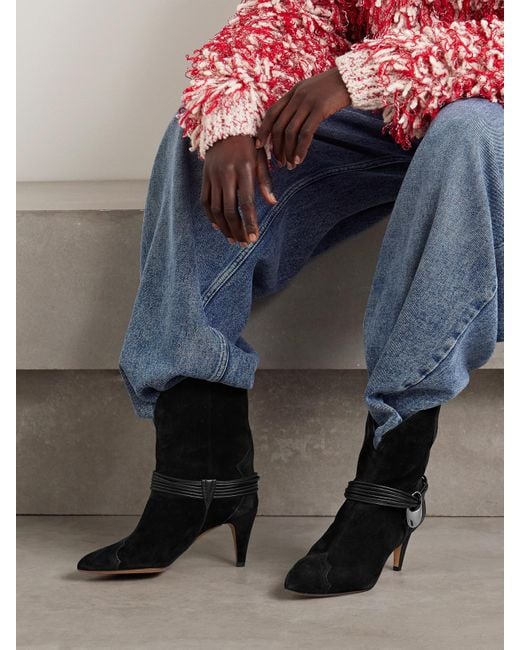 Isabel Marant Black Dytho Embellished Leather-Trimmed Suede Ankle Boots