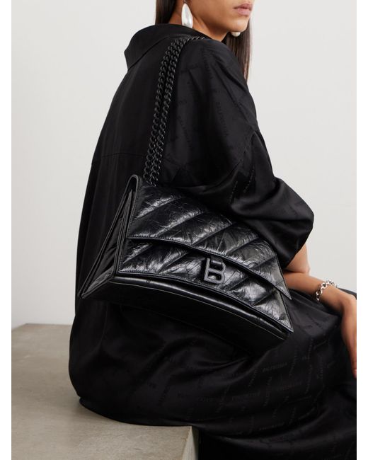 Balenciaga Black Crush Mittelgroße Schultertasche Aus Gestepptem Leder