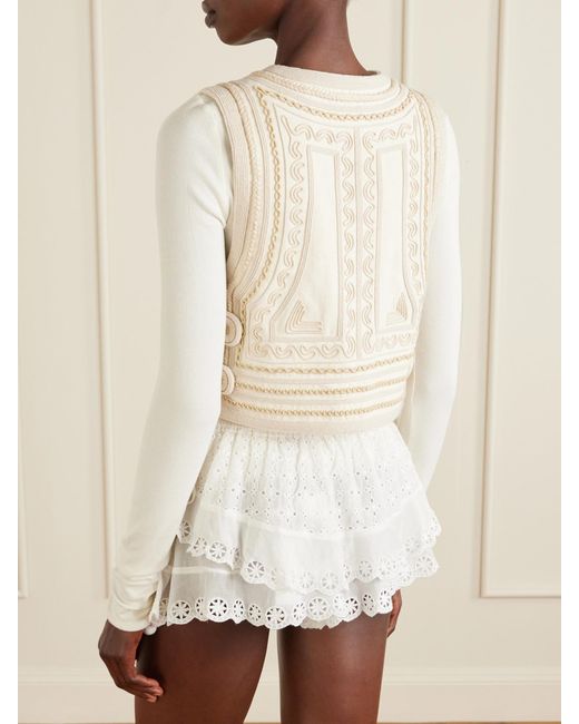 Isabel Marant Natural Blerina Embroidered Cotton Vest
