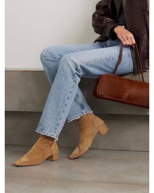 Aquazzura Natural Saint Honoré 35 Suede Ankle Boots