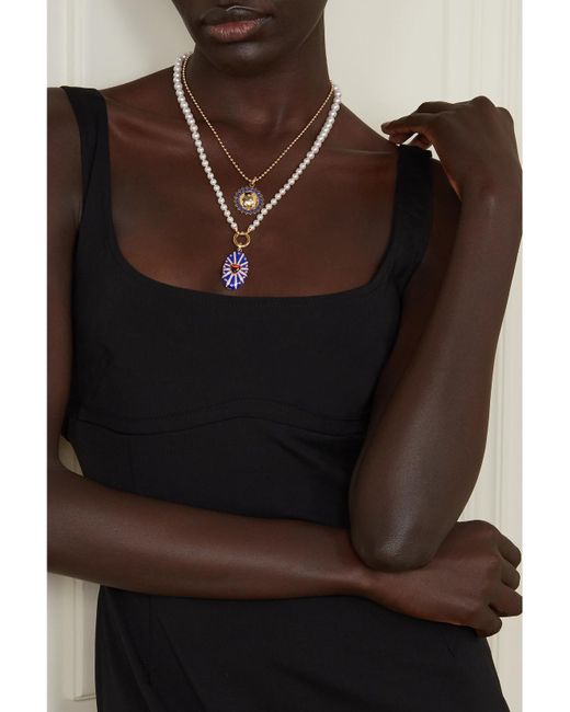 Storrow White Eleanor Perlenkette Mit Details Aus 14 Karat, Emaille Und Granat