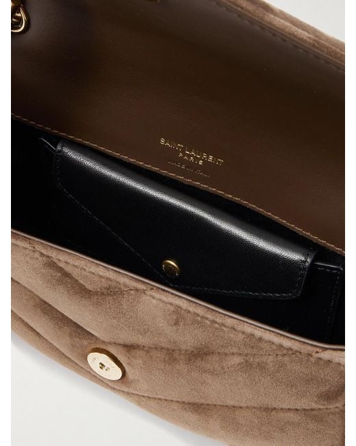 Saint Laurent Brown Loulou Kleine Schultertasche Aus Gestepptem Veloursleder