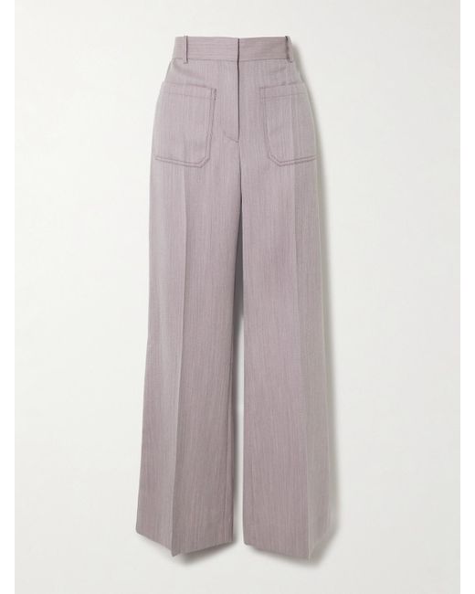 Victoria Beckham Gray Alina Textured-Wool Wide-Leg Pants