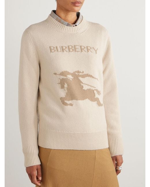 Burberry Natural Pullover Aus Einer Kaschmir-Wollmischung Mit Intarsienmotiv