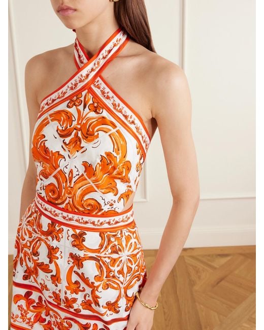 Dolce & Gabbana Orange Printed Cotton-Poplin Mini Dress