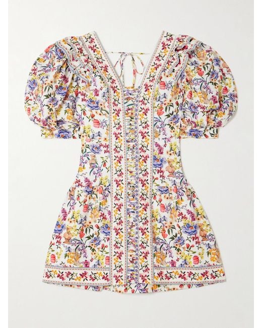 Mini-Robe En Lin Et Lenzing Ecovero Mélangés À Imprimé Fleuri Et À Volants Greek Garden Farm Rio en coloris White
