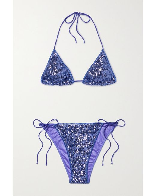 Oséree Sequined Triangle Bikini in Blue Lyst Canada