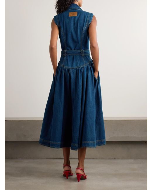 Robe Midi En Jean À Fronces Et À Ceinture Elena Aje. en coloris Blue
