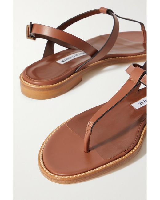 Manolo Blahnik Brown Hata Leather Slingback Sandals