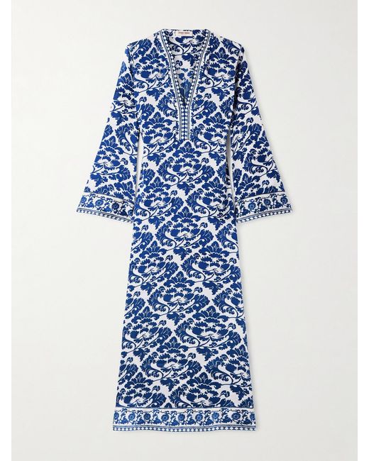 Emporio Sirenuse Blue Jenna Printed Silk-Voile Kaftan