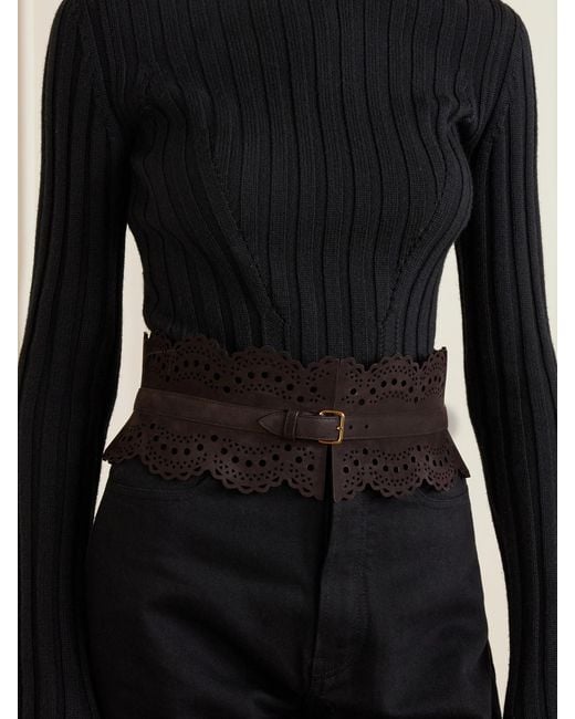 Alaïa Black Vienne Laser-Cut Leather Waist Belt