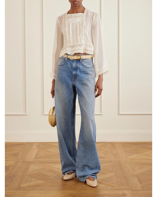 Doen White Lace-Trimmed Silk-Chiffon Shirt