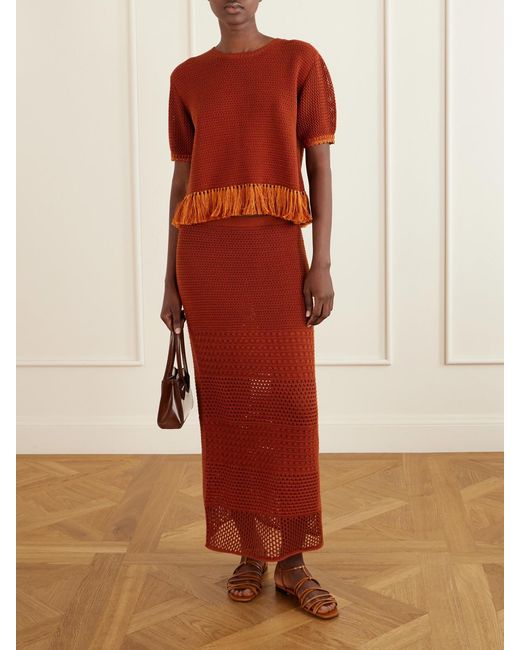 Escvdo Red Amada Crocheted Cotton Maxi Skirt