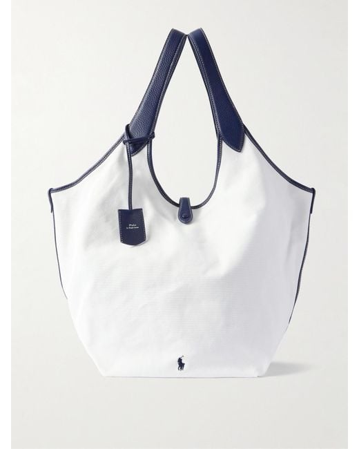 Polo Ralph Lauren White Polo Play Große Tote Aus Baumwoll-Canvas Mit Besätzen Aus Strukturiertem Leder