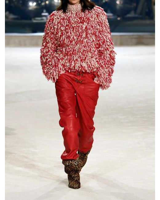 Isabel Marant Red Moka Fringed Wool-Blend Bouclé Tutleneck Sweater