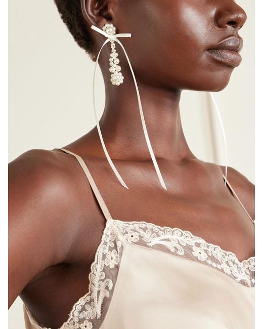 Simone Rocha White Victorian Bow-Detailed Pearl-Like Earrings