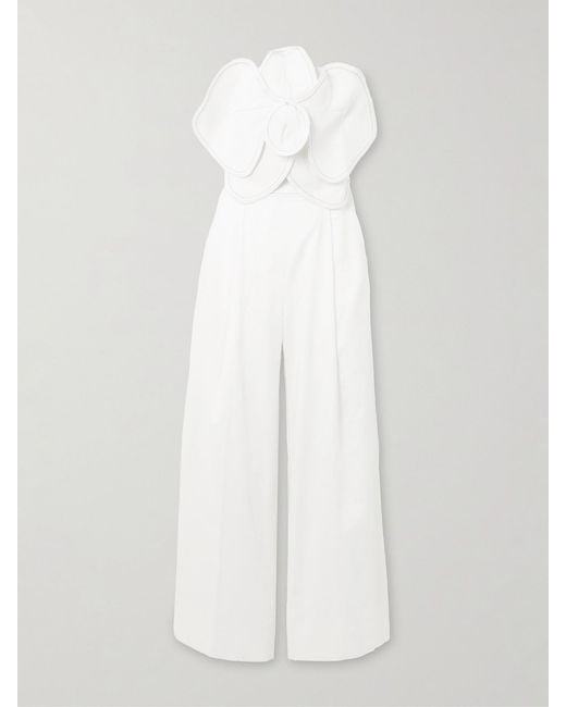 ANDRES OTALORA White A Flor De Piel Appliquéd Cotton And Tencel Lyocell-Blend Twill Jumpsuit