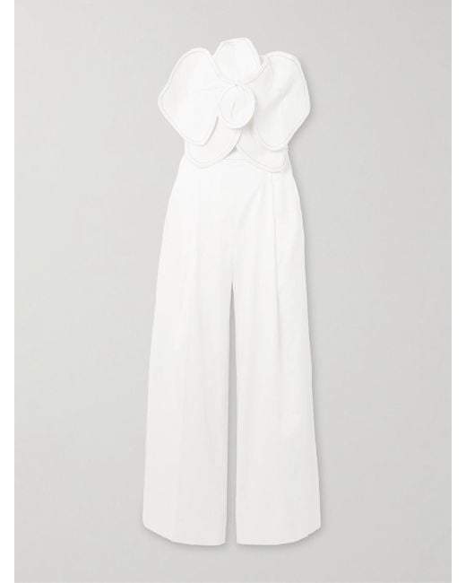ANDRES OTALORA White A Flor De Piel Jumpsuit Aus Twill Aus Einer Baumwoll-Tencel-Mischung Mit Applikation