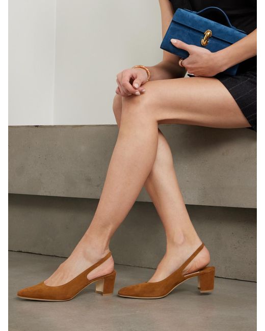 Manolo Blahnik Brown Allurasan 50 Suede Slingback Pumps