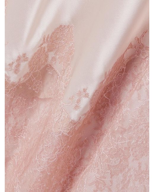 Carine Gilson Pink Lace-Trimmed Silk-Satin Nightdress