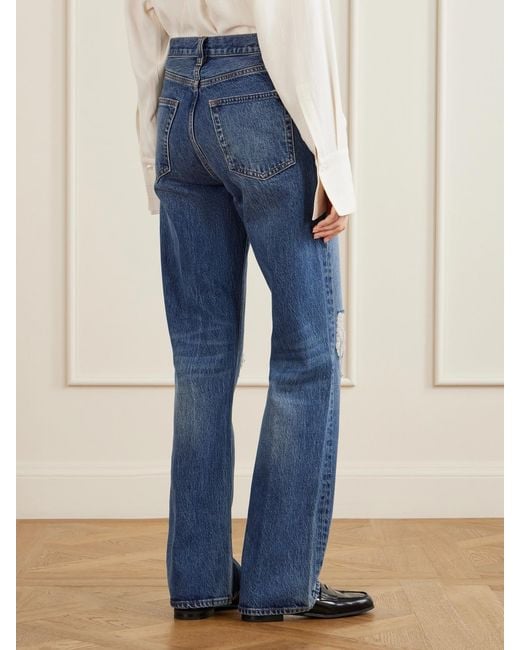 FRAME Blue The Vertical Distressed-Detail Straight-Leg Jeans