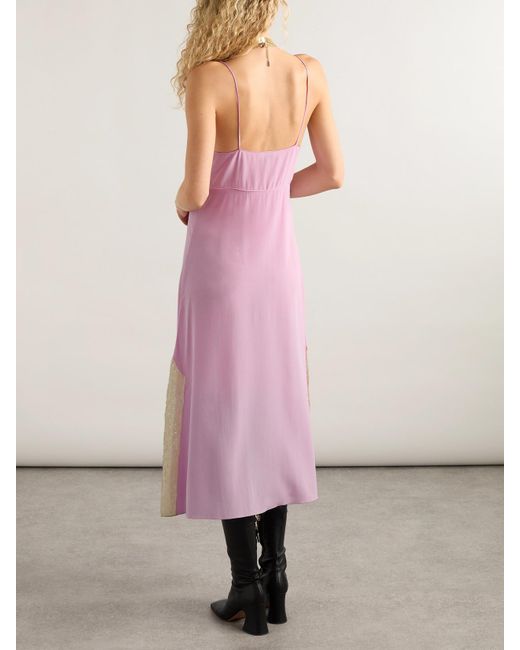 Chloé Pink Midikleid Aus Crêpe De Chine Aus Seide Mit Spitzeneinsätzen