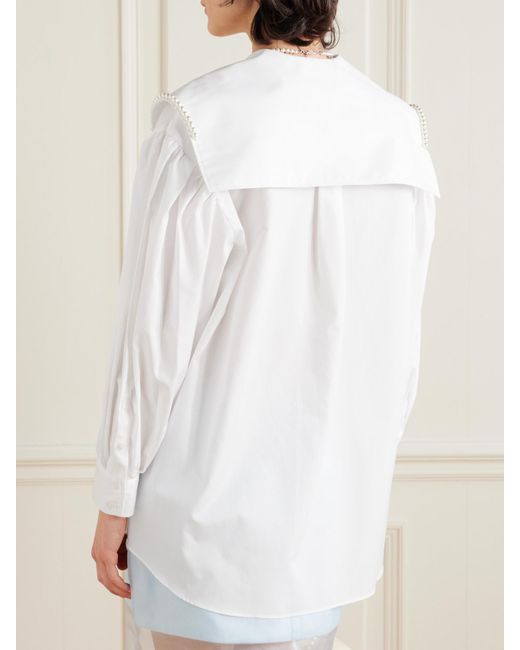 Simone Rocha White Hemd Aus Baumwollpopeline Mit Kunstperlen