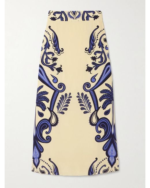 Johanna Ortiz Blue Everywhere Printed Silk Crepe De Chine Maxi Skirt