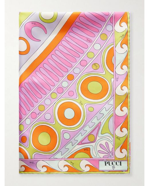 Emilio Pucci Pink Printed Silk-Twill Scarf
