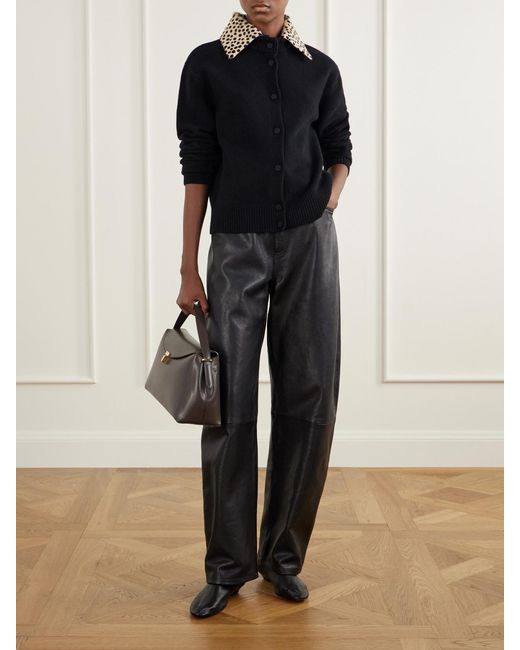Rohe Black Calf Hair-Trimmed Wool-Blend Cardigan