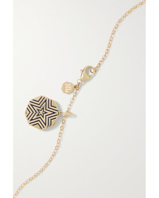 Marlo Laz Natural Mini Porte Bonheur 14-Karat, Enamel, Sapphire And Diamond Necklace