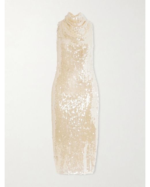 Altuzarra White Noor Draped Sequined Chiffon Midi Dress