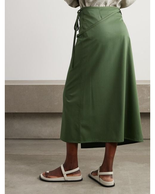 Lemaire Green Wool Midi Wrap Skirt