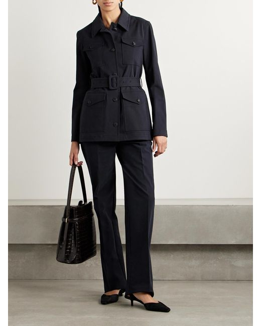 Veronica de Piante Blue Avery Cotton-Blend Straight-Leg Pants